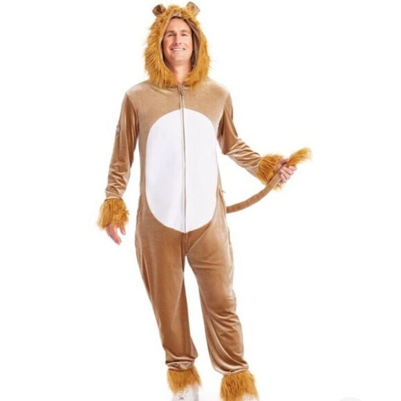 Tipsy Elves Mens Small Lion Full Zip Hooded Jumpsuit Velour